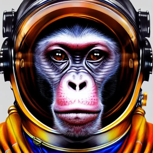 Image similar to Portrait of a space astronaut monkey, fantasy, intricate, highly detailed, digital painting, trending on artstation, sharp focus, illustration, style of Stanley Artgerm