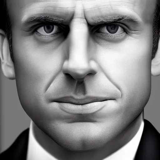 Image similar to photorealistic portrait of emmanuel macron as a sad pathetic alpha male, immature, fantasy, ugly, depth of field, bokeh, soft focus, detailed, soft glow, caravagio, high contreast, art by artgerm