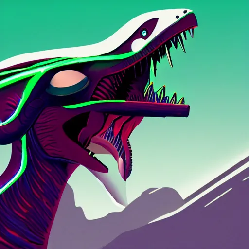 Image similar to a detailed tarot card of a futuristic cyborg velociraptor, neon outline, mouth open in a terrifying roar, 8 k, artstation, pixiv