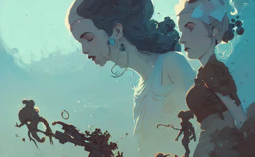 Image similar to celtic naturepunk by atey ghailan, by greg rutkowski, by greg tocchini, by james gilleard, by joe fenton, by kaethe butcher, dynamic lighting, gradient light blue, brown, blonde cream and white color scheme, grunge aesthetic