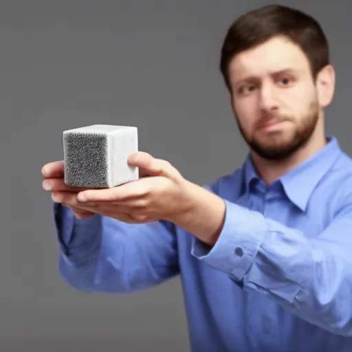 Image similar to man touches a cube that contains all knowledge and is vaporized instantly