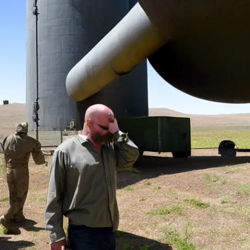 Image similar to Jamie Hyneman tinkering with an ICBM in a missile silo