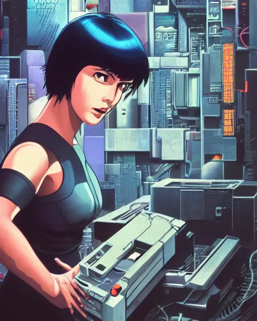 Prompt: a console of 8 0 s era technology, vintage shapes, retro technology, vintage color. ghost in the shell style by wayne barlow, oil on canvas, deep depth of field, masterpiece, cinematic composition, hyperdetailed