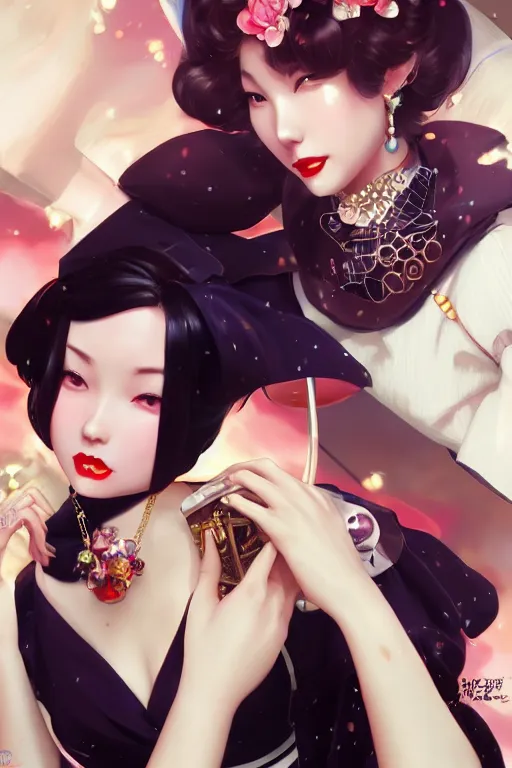 Image similar to a pin up and beautiful fashion charming dreamlke japan girl with lv jewelry, character art, art by artgerm lau and wlop and and ilya kuvshinov and john singer sargent, hyperdetailed, 8 k realistic, symmetrical, frostbite 3 engine, cryengine, dof, trending on artstation, digital art