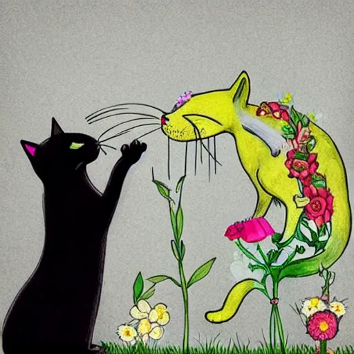 Image similar to cat smelling flowers, in the style of chiara bautista