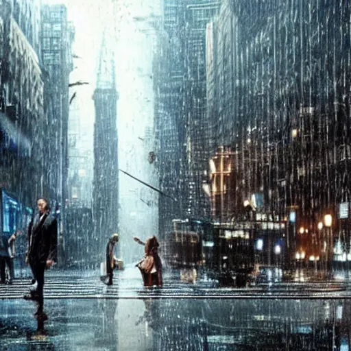 Image similar to a raining city in the movie Inception