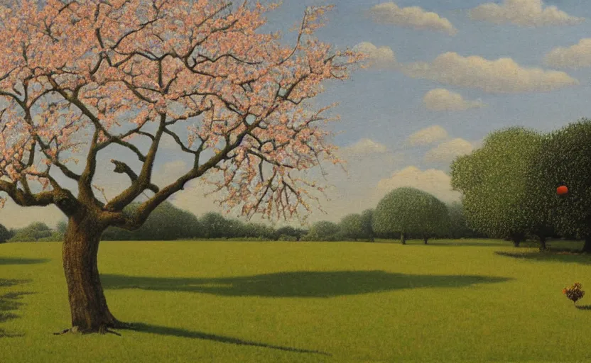 Prompt: a painting of an eicp magnificent peach blossom tree by david inshaw.