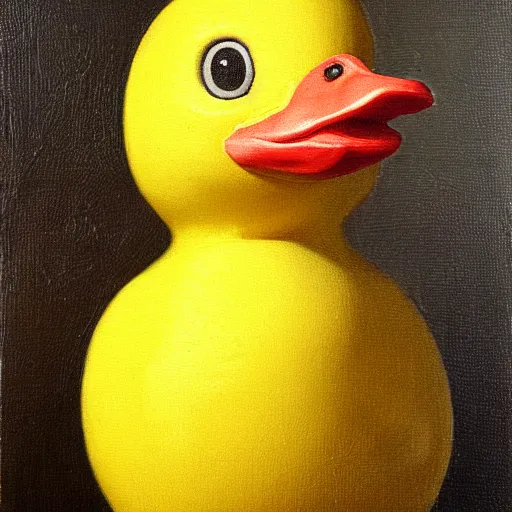 Prompt: portrait of a yellow rubber duck, by paolo porpora, oil on canvas.