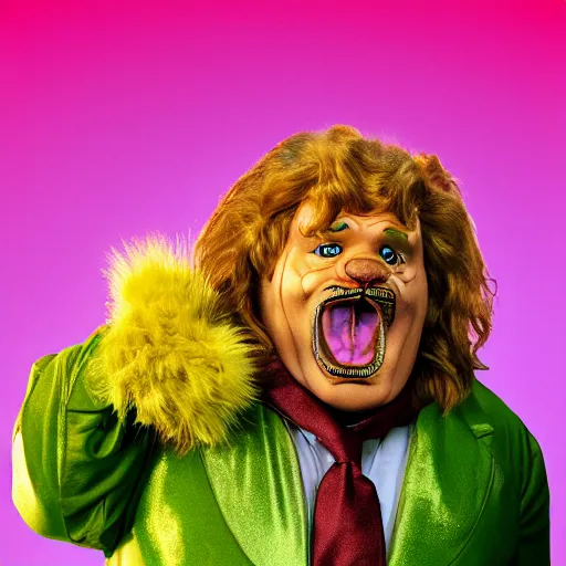 Image similar to snl chris farley as the cowardly lion of oz, studio poster photography, trending on artstation, featured on deviantart, award winning costume