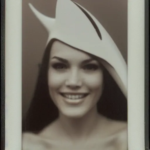 Prompt: photo of a beautiful woman with multiple rows of teeth like a shark soft lighting Polaroid 1980s