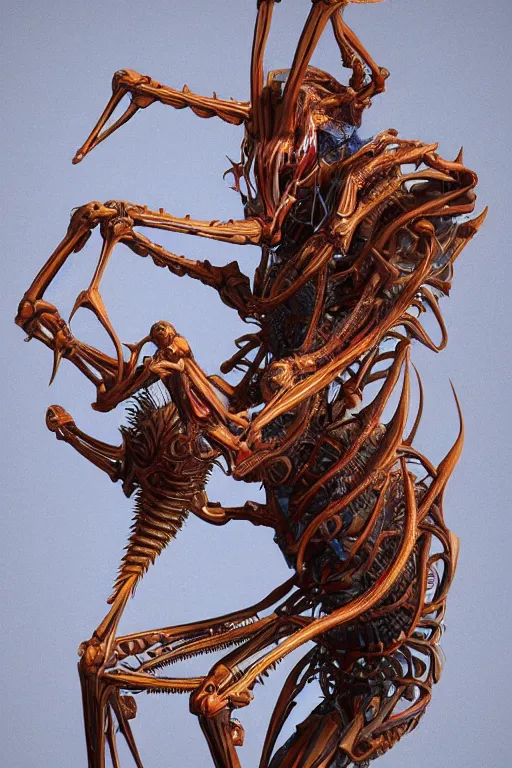 Image similar to hyper-maximalist overdetailed 3d sculpture of a biomechanical insectoid monster by clogtwo and ben ridgway. 8k. Generative art. Fantastic realism. Scifi feel. Extremely Ornated. Intricate and omnious. Tools used: Blender Cinema4d Houdini3d zbrush. Unreal engine 5 Cinematic. Beautifully lit. No background. artstation. Deviantart. CGsociety. Inspired by beastwreckstuff and jimbo phillips. Cosmic horror infused retrofuturist style. Hyperdetailed high resolution Render by binx.ly in discodiffusion. Dreamlike polished render by machine.delusions. Sharp focus.