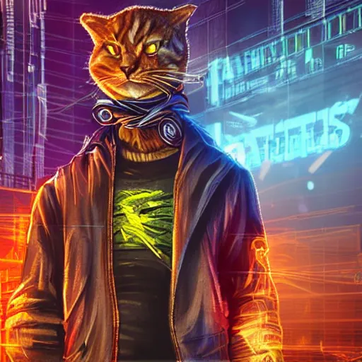 Prompt: Cyberpunk Garfield