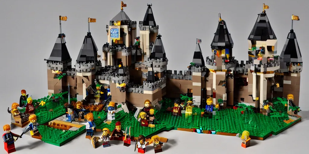 Prompt: lego castle with knights in front