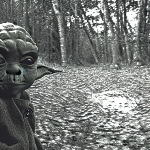 Image similar to yoda caught on a nightvision trailcam in a swamp