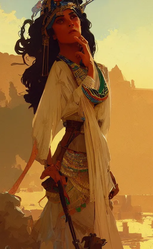 Image similar to a personification of the country egypt, highly detailed, digital painting, artstation, concept art, sharp focus, illustration, art by greg rutkowski and alphonse mucha