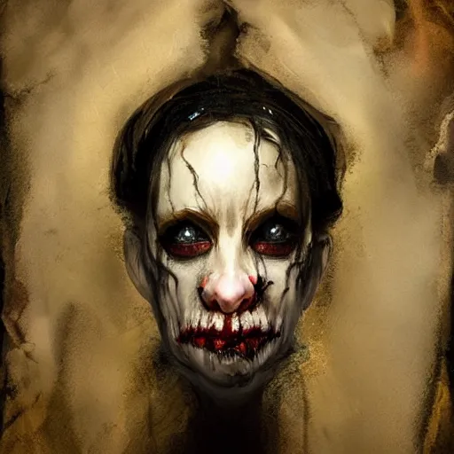 Prompt: very scary terrific portrait of layers of fear in the style of michael hussar sharp focus