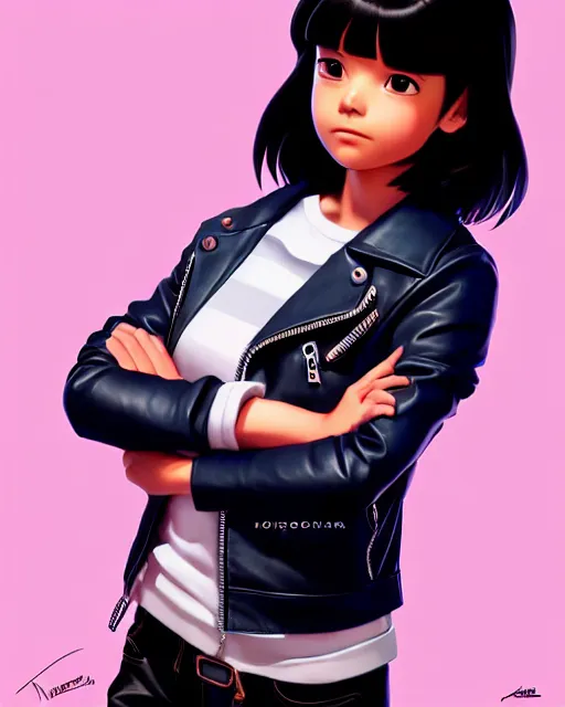 Image similar to real girl dora the explorer wearing leather jacket, fine detail!! anime!! realistic shaded lighting!!, kim hyun joo, digital painting by ilya kuvshinov, magali villeneuve, artgerm, jeremy lipkin and michael garmash and rob rey