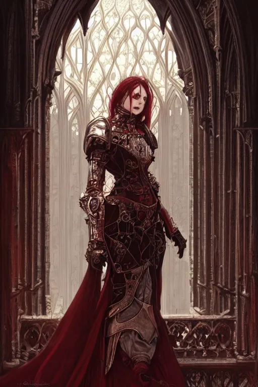 Prompt: beautiful luxury and gothic and victorian and holy medieval female reddish and white color armor knight portrait+smoky eyes+light flowing hair, in ruin gothic cathedral, ultradetail face, art and illustration by tian zi and craig mullins and WLOP and alphonse mucha, fantasy, intricate complexity, human structure, fantasy world concept, watermark, blurry, hyperrealism 8k