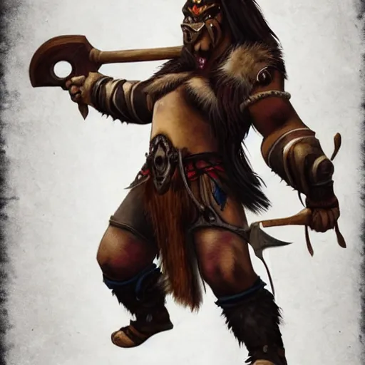Image similar to Tauren wielding two handed axe, taurens project, warcraft, deviantart, pinterest, behance, dark fantasy