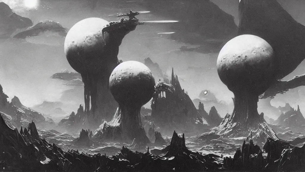 Image similar to surreal eerie alien planet empire by frank frazetta and bruce pennington, cinematic matte painting