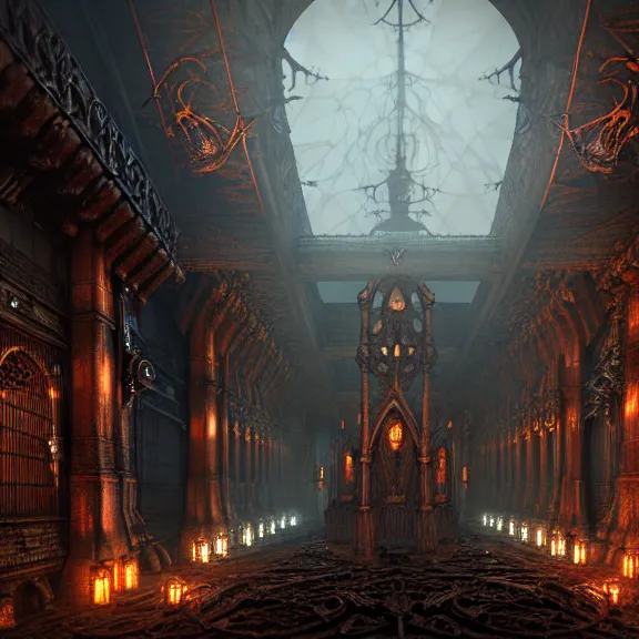 Image similar to steam necropolis, memento mori, gothic, neo - gothic, art nouveau, hyperdetailed copper patina medieval icon, stefan morrell, philippe druillet, ralph mcquarrie, concept art, steampunk, unreal engine, detailed intricate environment, octane render, moody atmospherics, volumetric lighting, ultrasharp, ominous, otherworldly