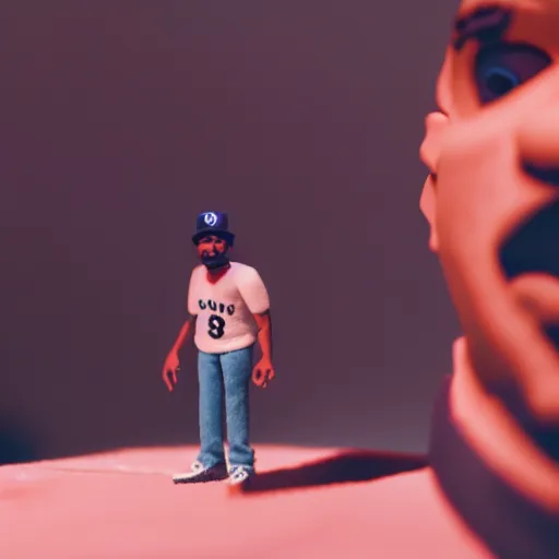 Image similar to a cinematic film still of a claymation stop motion film starring chance the rapper as a college student, shallow depth of field, 8 0 mm, f 1. 8