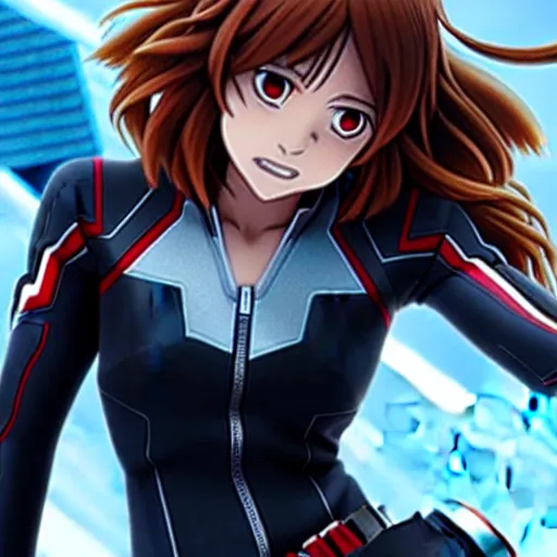 Prompt: Still image of Ochako Uraraka as Black Widow in Avengers (2012), cinematic shot, 8k, hyperdetailed