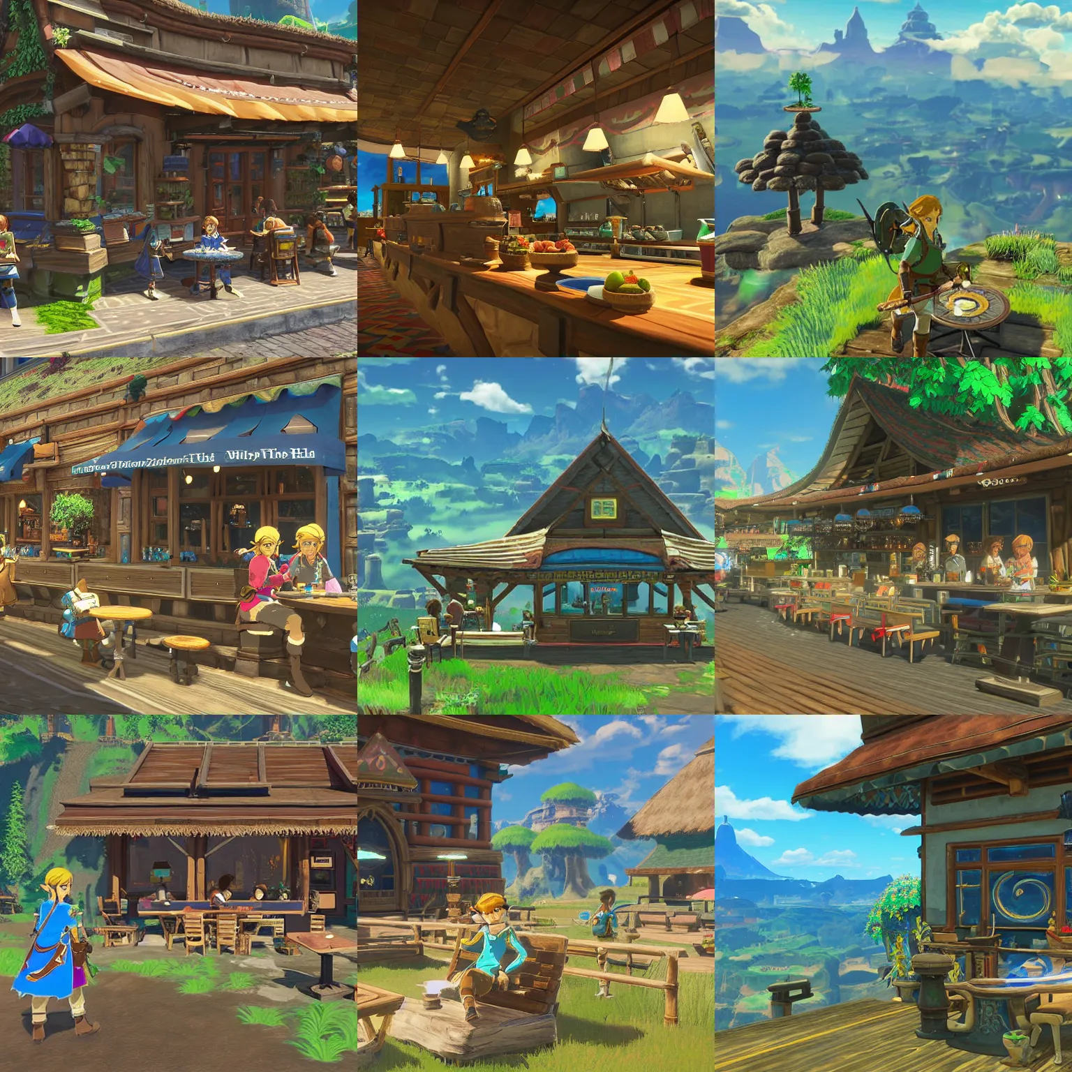 Prompt: A Cafe in The Legend of Zelda Breath of the Wild, ultra, highly detailed, 4k quality photo