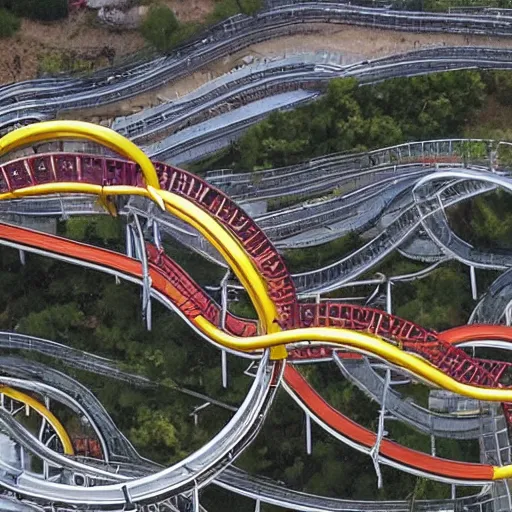 Image similar to a rollercoaster in the middle of a road in a city