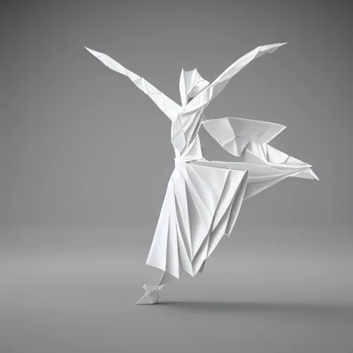 Image similar to origami dancer in white paper, 3 d render, ultra - detailed, on white background, studio shot