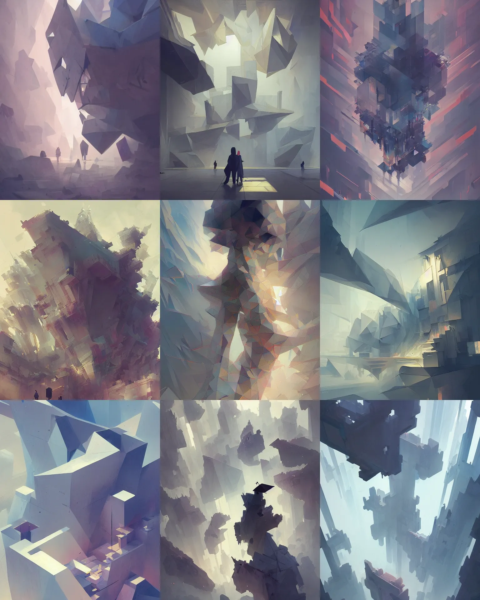 Prompt: abstract painter with a polygonal museum, light dust, magnificent, close up, details, sharp focus, elegant, highly detailed, illustration, by Jordan Grimmer and greg rutkowski and PiNe(パイネ) and 薯子Imoko and 香川悠作 and wlop and maya takamura, intricate, beautiful, Trending artstation, pixiv, digital Art