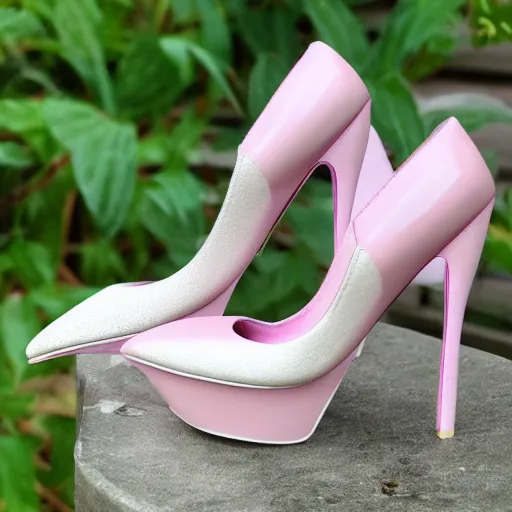 Image similar to pink leather 1 5 cm high heel shoes with 7 cm high platform with ankle stripe, photorealistic, beautiful, architecture, product design, clean, highly detailed, 8 k, ornate detail