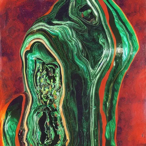 Image similar to malachite by arthur boyd, by hans baldung saturated, lines. a beautiful sculpture. i was born in a house with a million rooms, built on a small, airless world on the edge of an empire of light & commerce.