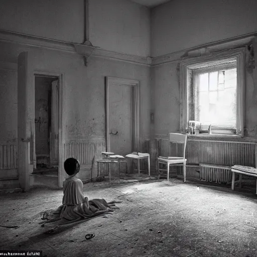 Image similar to an amazing award winning photo of a room in an asylum