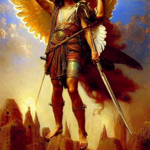 Image similar to saint michael the angel. highly detailed painting by gaston bussiere, greg rutkowski 8 k