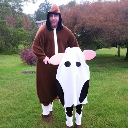 Image similar to a cow costume, outdoors, craigslist photo