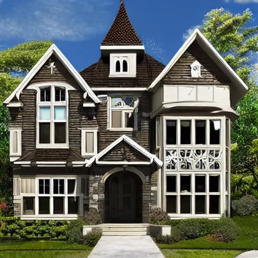 Prompt: suburban house, neogothic architecture style