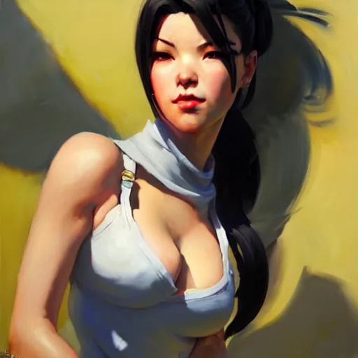 Image similar to Greg Manchess portrait painting o Tifa Lockheart as Overwatch character, medium shot, asymmetrical, profile picture, Organic Painting, sunny day, Matte Painting, bold shapes, hard edges, street art, trending on artstation, by Huang Guangjian and Gil Elvgren and Sachin Teng