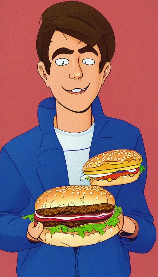 Image similar to nickelodeons doug eating a hamburger 1 9 9 1. portrait by jean giraud and anton otto fischer