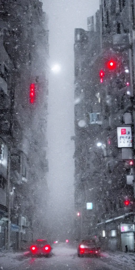 Image similar to dramatic snow storm in Tokyo, hd, 8k,