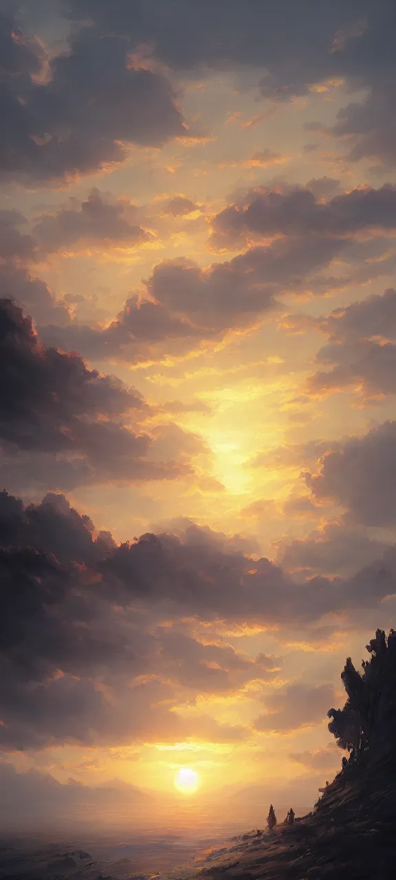 Image similar to A painting of a sunrise trending on artstation in the style of Greg Rutkowski