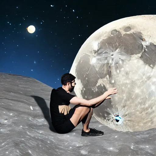 Image similar to a realistic matte painting of a dj scratching on the moon, detailed, 8 k,