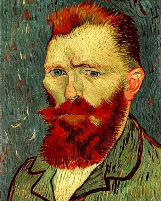 Image similar to An oil painting of a red headed man in his thirties, short beard, trimmed hair, by van gogh, very detailed