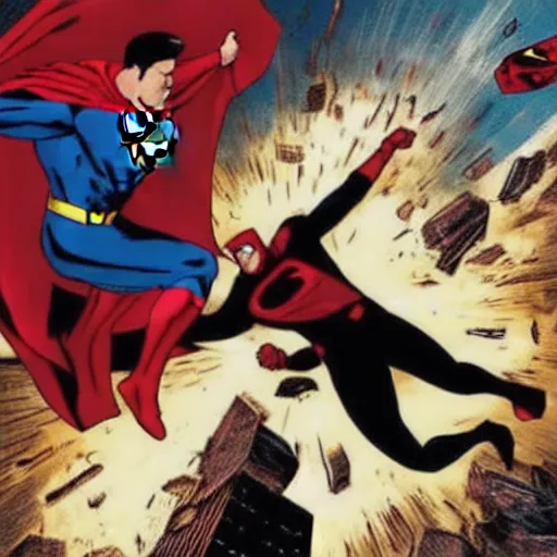 Prompt: daredevil defeating superman, marvel movie still,