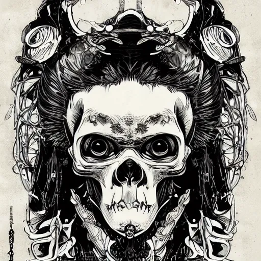 Image similar to manga skull portrait apes monkey profile skeleton illustration detailed style by James Jean Mucha pop art nouveau