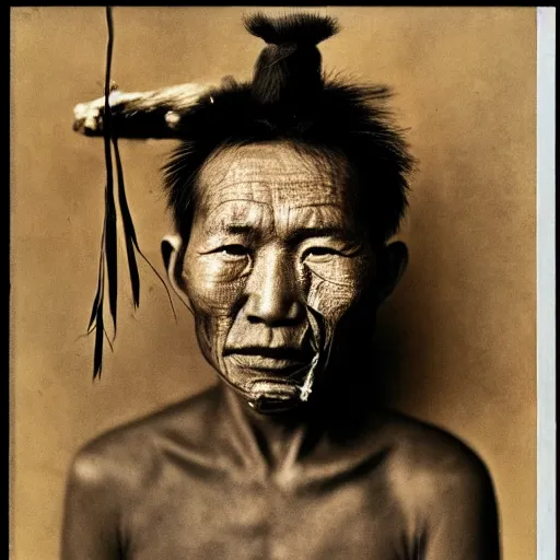 grizzled young chinese man with tribal face tattoos, Stable Diffusion