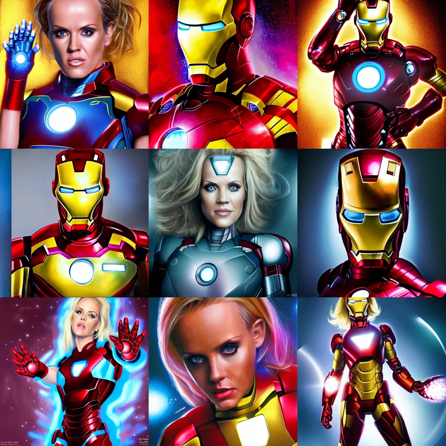 Prompt: photorealistic art of Jenny McCarthy as iron man, dynamic lighting, space atmosphere, hyperrealism, stunning visuals