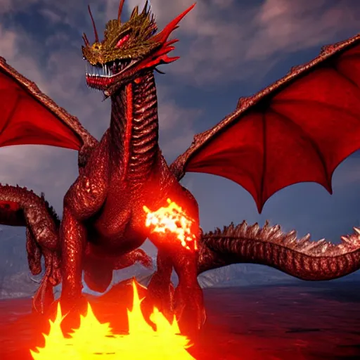 Image similar to Flying dragon fire breath, unreal engine