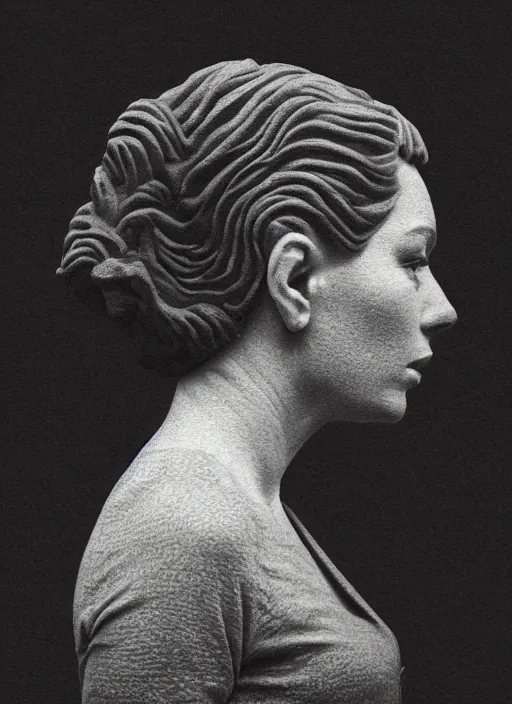 Prompt: a woman's face in profile, made of bonsai, in the style of the Dutch masters and Gregory Crewdson, dark and moody