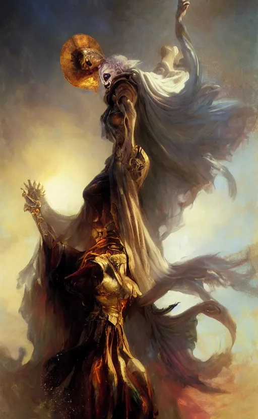 Image similar to the grime reaper holds the sands of time in his hand by kev walker and wlop and delphin enjolras and daniel f. gerhartz